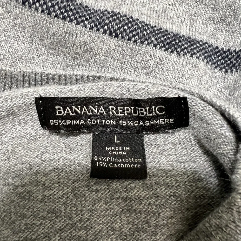 Banana Republic Pima Cotton Cashmere‎ Sweater Mens Large Gray Striped Preppy